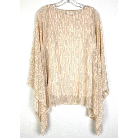 One World NWT Geometric Print Chiffon Poncho Top Size XL Wheat Tan Cream Boho - Picture 6 of 9